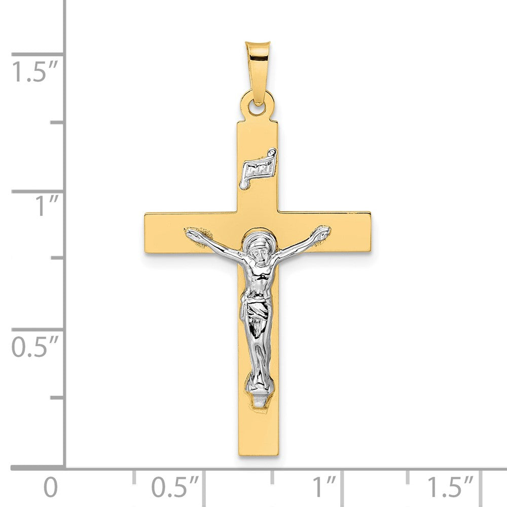 14k Two-tone 21.6 mm Polished Solid INRI Crucifix Pendant (2.15 grams)
