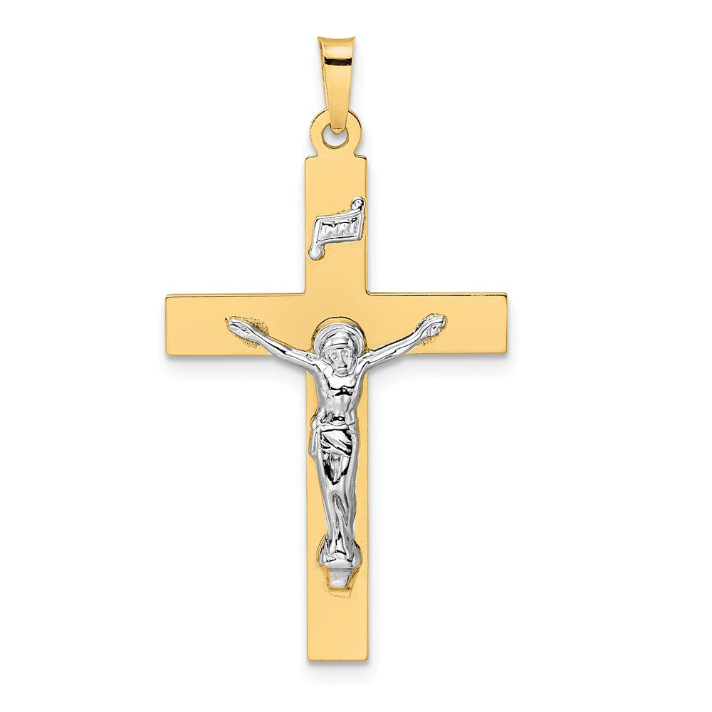 14k Two-tone 21.6 mm Polished Solid INRI Crucifix Pendant (2.15 grams)