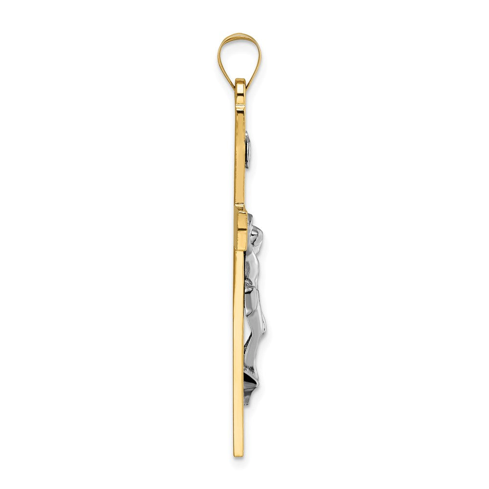 14k Two-tone 26.05 mm Polished Solid INRI Crucifix Pendant (4.78 grams)