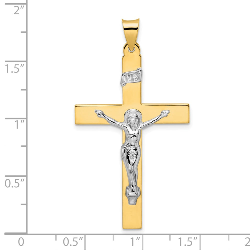 14k Two-tone 26.05 mm Polished Solid INRI Crucifix Pendant (4.78 grams)