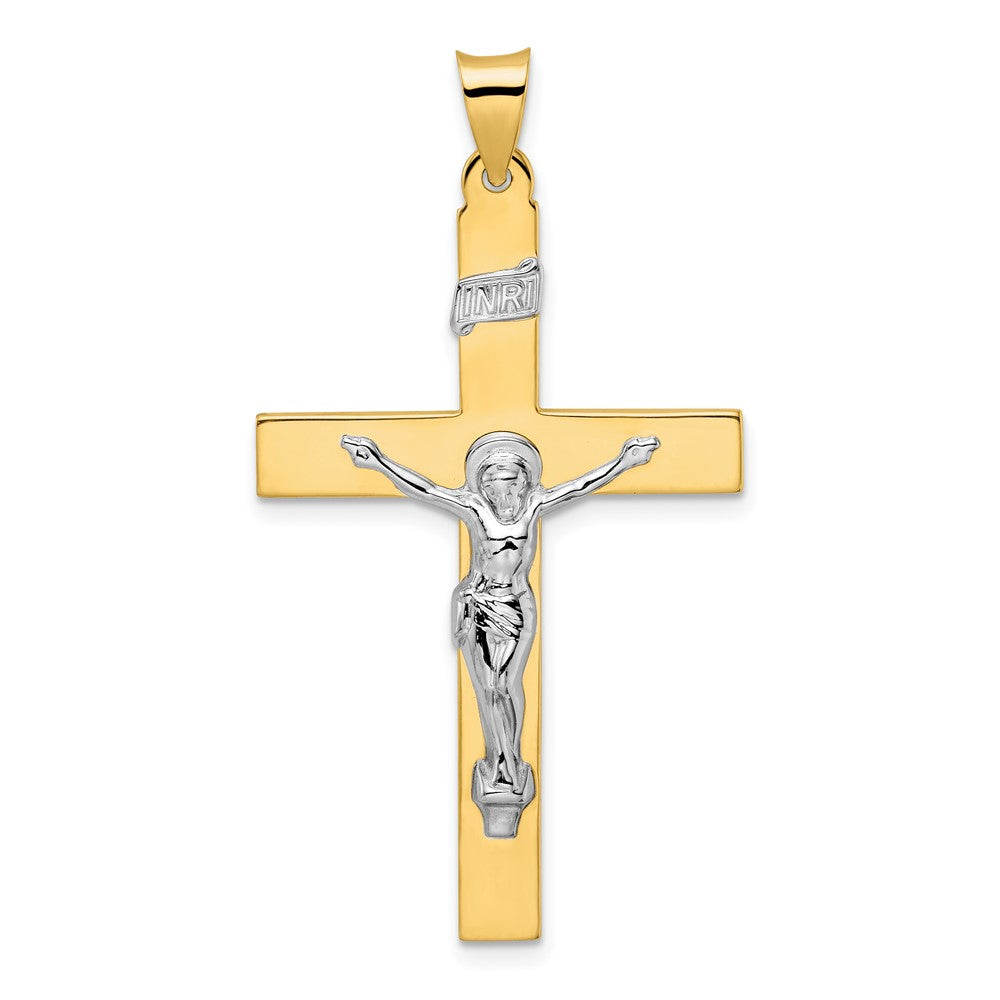 14k Two-tone 26.05 mm Polished Solid INRI Crucifix Pendant (4.78 grams)