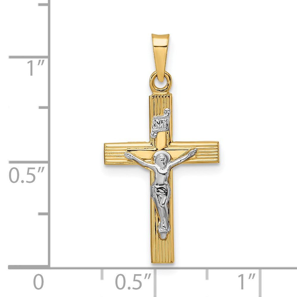 14k Two-tone 14.12 mm Polished Solid INRI Crucifix Pendant (1.29 grams)