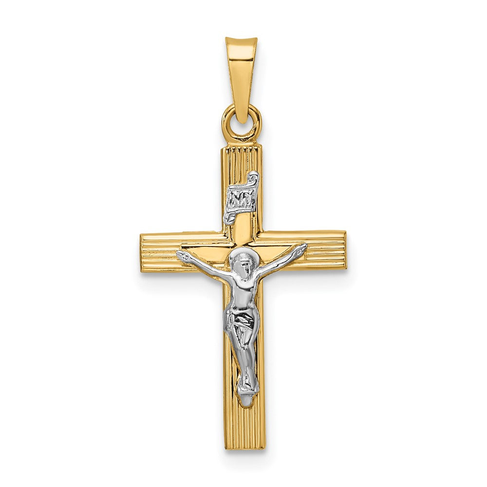 14k Two-tone 14.12 mm Polished Solid INRI Crucifix Pendant (1.29 grams)