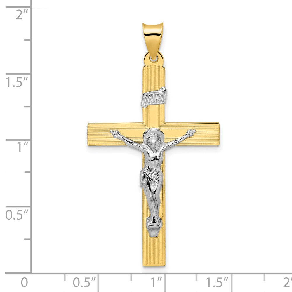 14k Two-tone 26.1 mm Polished Solid INRI Curcifix Cross Pendant (4.63 grams)