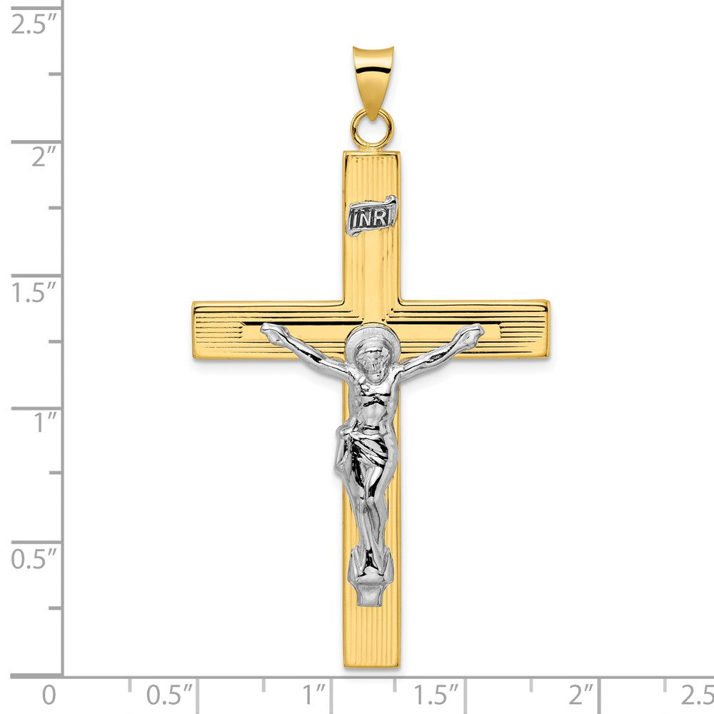 14k Two-tone 35.1 mm Polished Solid INRI Curcifix Cross Pendant (9.57 grams)