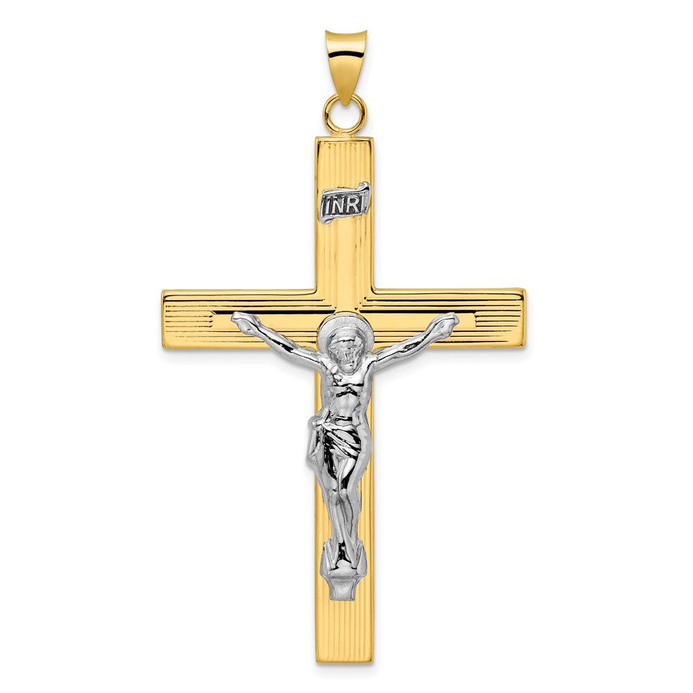 14k Two-tone 35.1 mm Polished Solid INRI Curcifix Cross Pendant (9.57 grams)