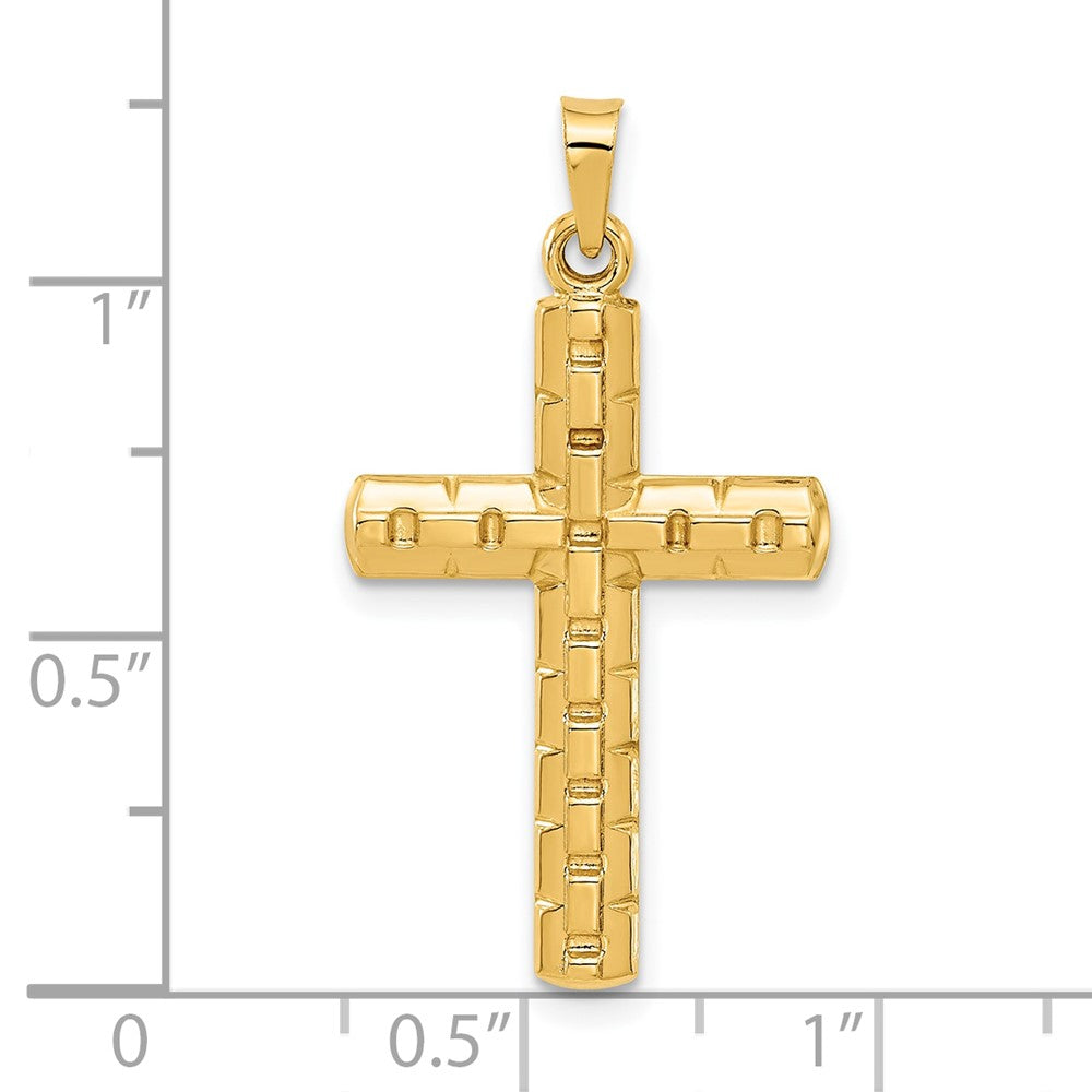14k Yellow Gold 17.3 mm Polished and Textured Hollow Latin Cross Pendant (0.76 grams)