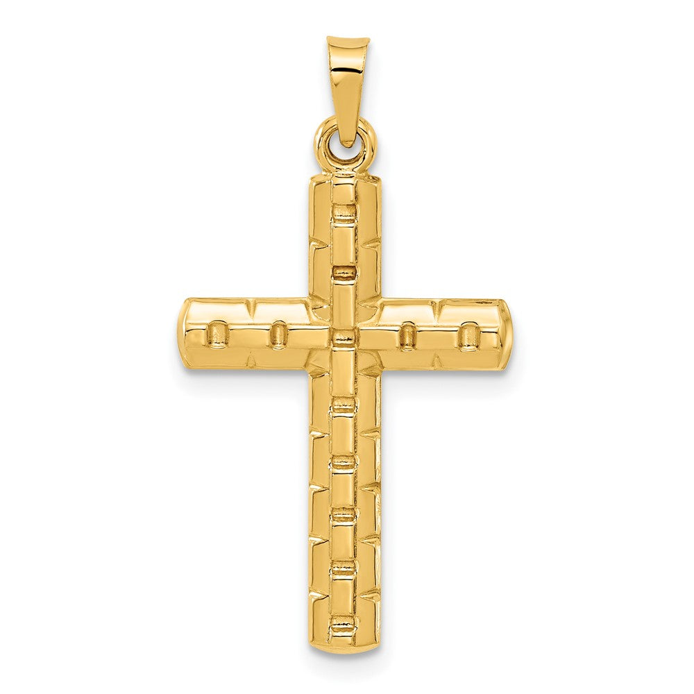 14k Yellow Gold 17.3 mm Polished and Textured Hollow Latin Cross Pendant (0.76 grams)
