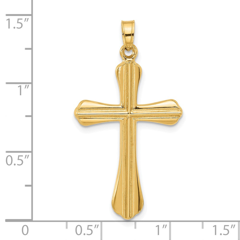 14k Yellow Gold 19.9 mm Polished and Grooved Hollow Cross Pendant (0.95 grams)