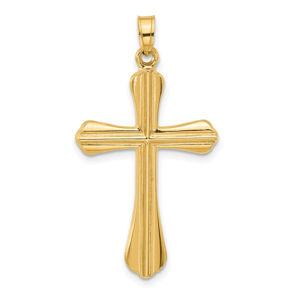 14k Yellow Gold 19.9 mm Polished and Grooved Hollow Cross Pendant (0.95 grams)