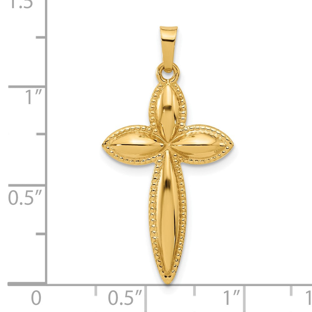 14k Yellow Gold 17 mm Polished and Beaded Hollow Edge Passion Cross Pendant (0.86 grams)
