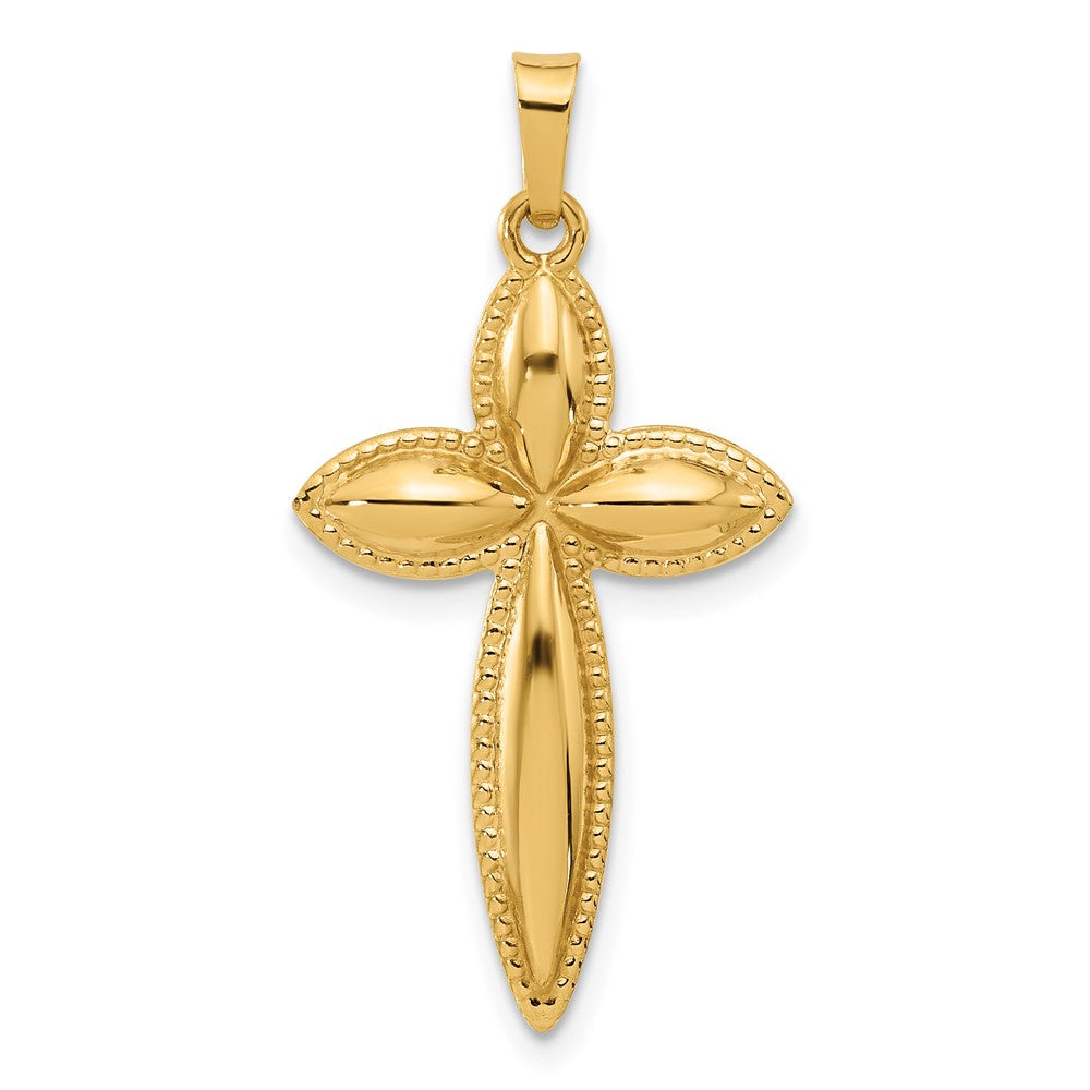 14k Yellow Gold 17 mm Polished and Beaded Hollow Edge Passion Cross Pendant (0.86 grams)