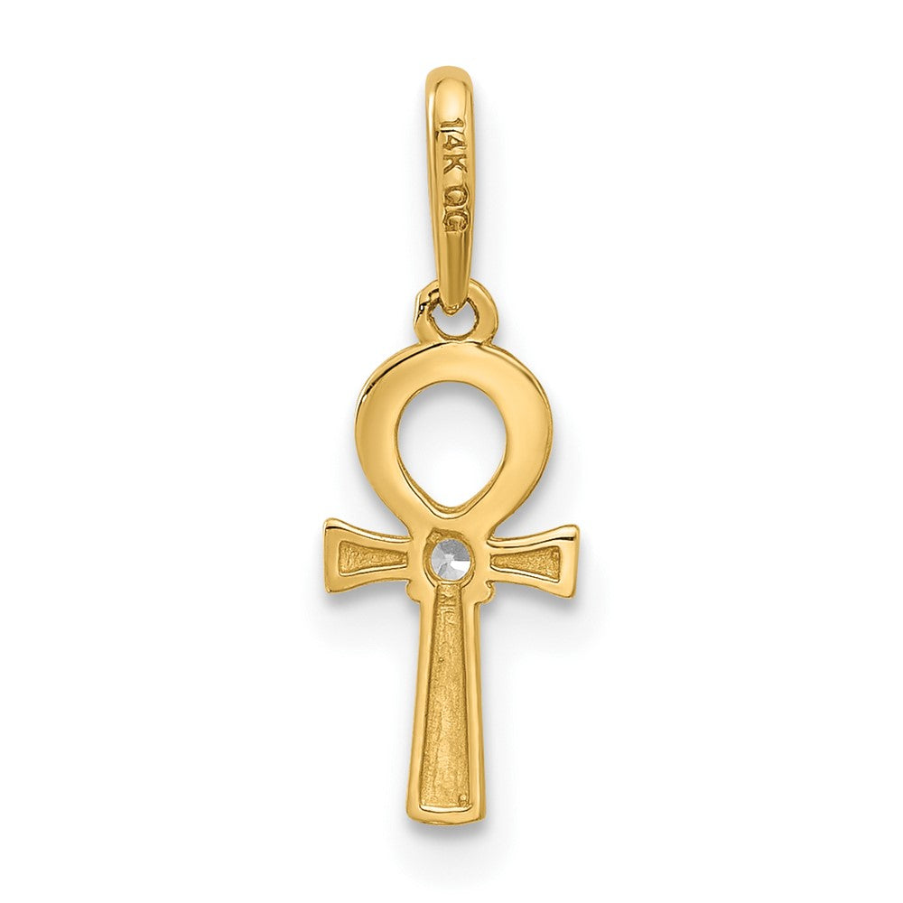 14k Yellow Gold 6.6 mm Polished CZ Ankh Cross Pendant (0.3 grams)