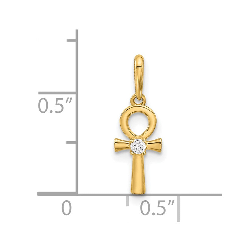 14k Yellow Gold 6.6 mm Polished CZ Ankh Cross Pendant (0.3 grams)
