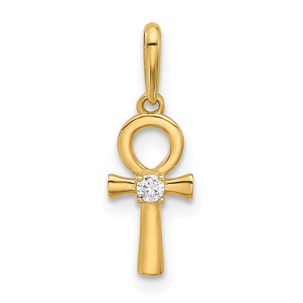 14k Yellow Gold 6.6 mm Polished CZ Ankh Cross Pendant (0.3 grams)