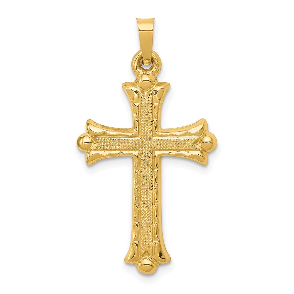 14k Yellow Gold 19 mm Hollow Fleur De Lis Cross Pendant (1.05 grams)