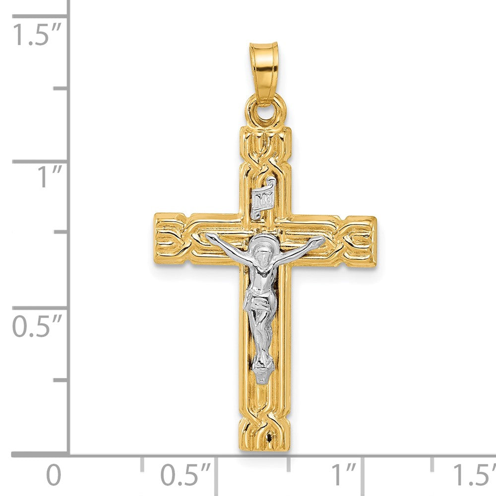 14k Two-tone 19.4 mm Two-Tone Hollow INRI Crucifix Pendent (1.33 grams)
