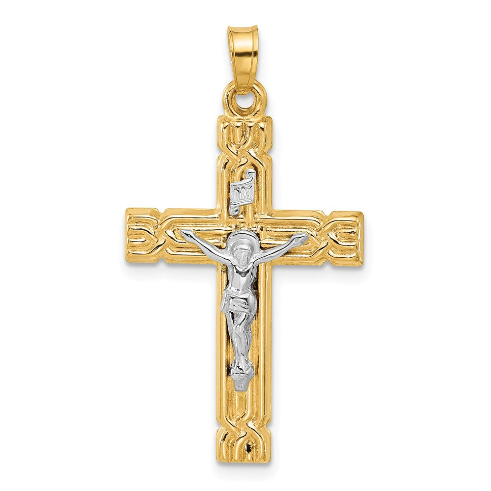 14k Two-tone 19.4 mm Two-Tone Hollow INRI Crucifix Pendent (1.33 grams)