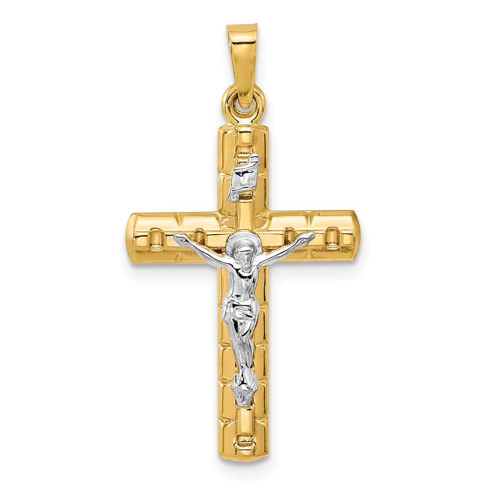 14k Two-tone 17.4 mm Two-Tone Hollow Crucifix Pendent (0.95 grams)