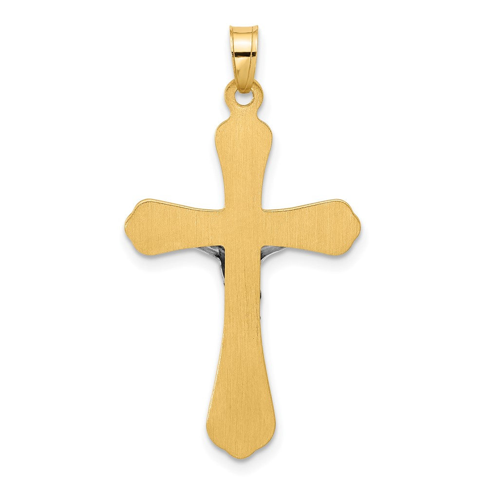 14k Two-tone 19.9 mm Two-Tone Grooved Hollow INRI Crucifix Pendent (1.14 grams)