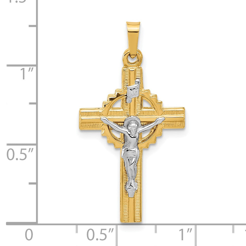 14k Two-tone 17.2 mm Two-Tone Hollow INRI Crucifix Pendent (1.71 grams)