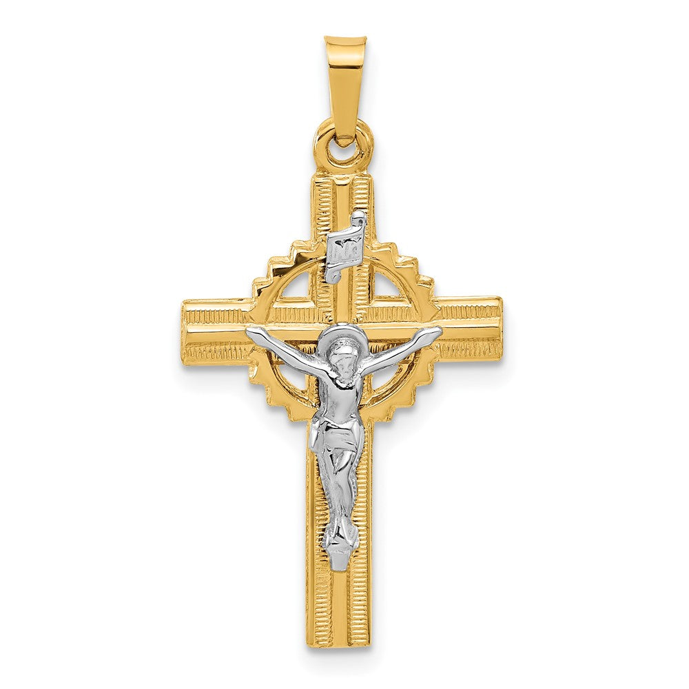 14k Two-tone 17.2 mm Two-Tone Hollow INRI Crucifix Pendent (1.71 grams)