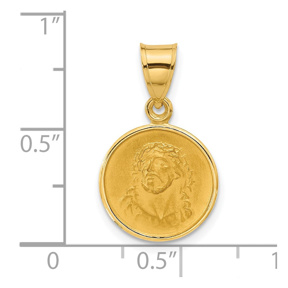 14k Yellow Gold 13.2 mm Polished and Satin Solid Face of Jesus Medal (1.33 grams)