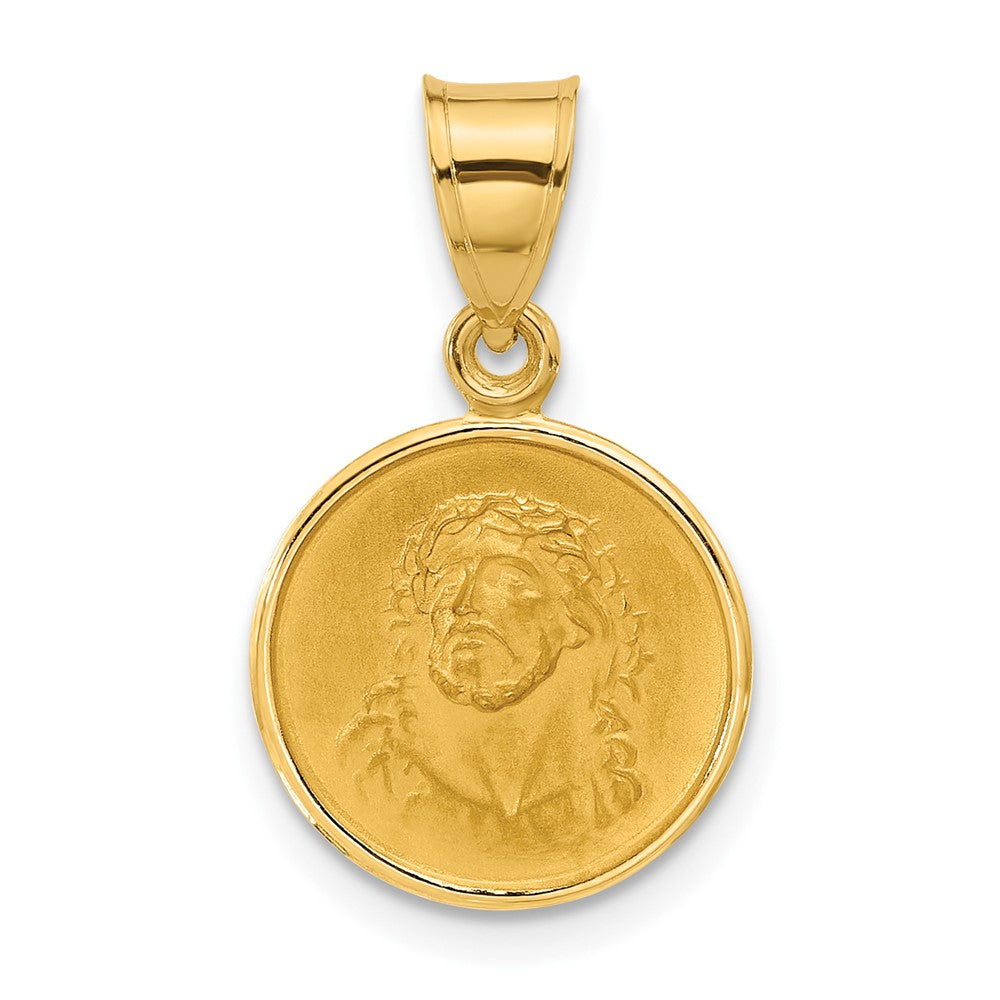 14k Yellow Gold 13.2 mm Polished and Satin Solid Face of Jesus Medal (1.33 grams)