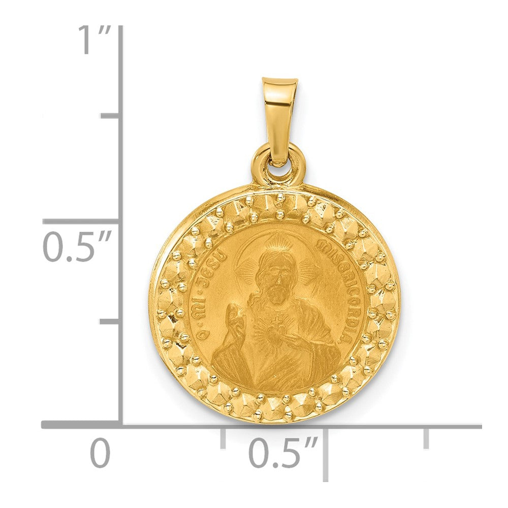 14k Yellow Gold 16.4 mm Hollow Sacred Heart of Jesus Medal
