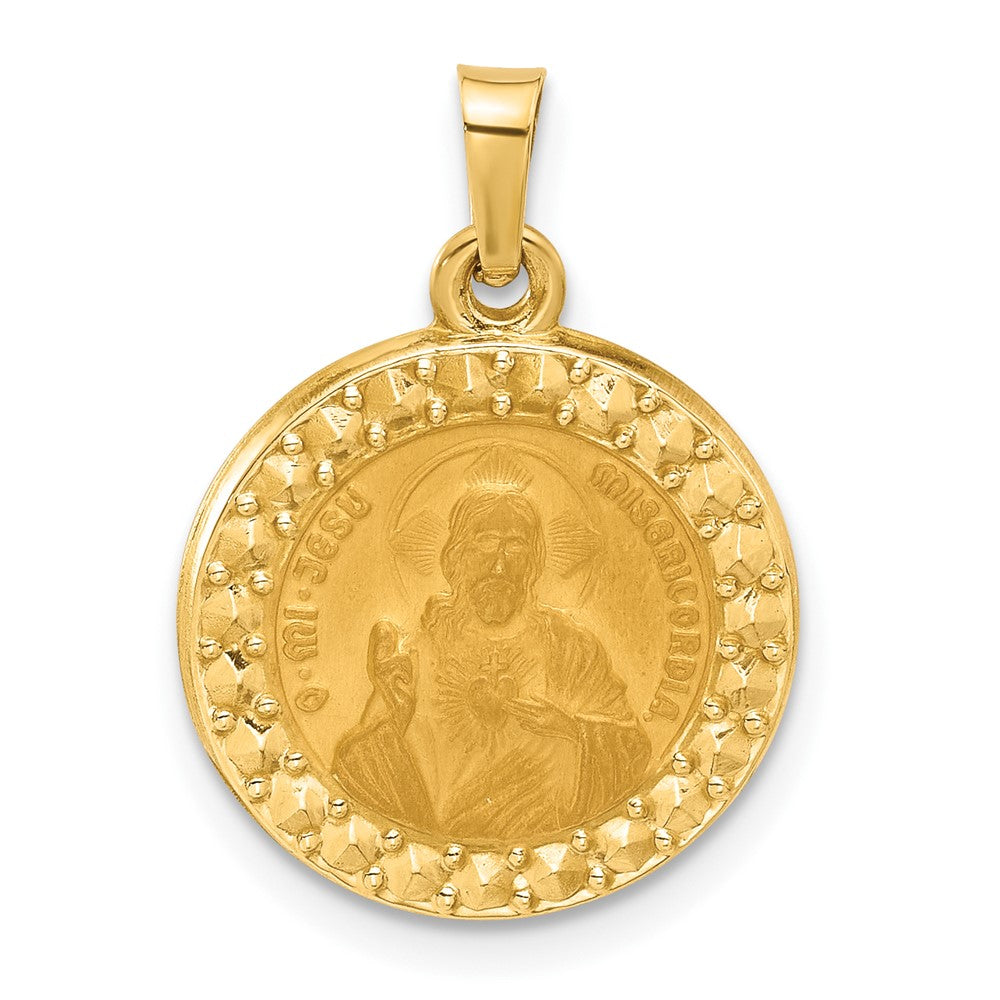 14k Yellow Gold 16.4 mm Hollow Sacred Heart of Jesus Medal
