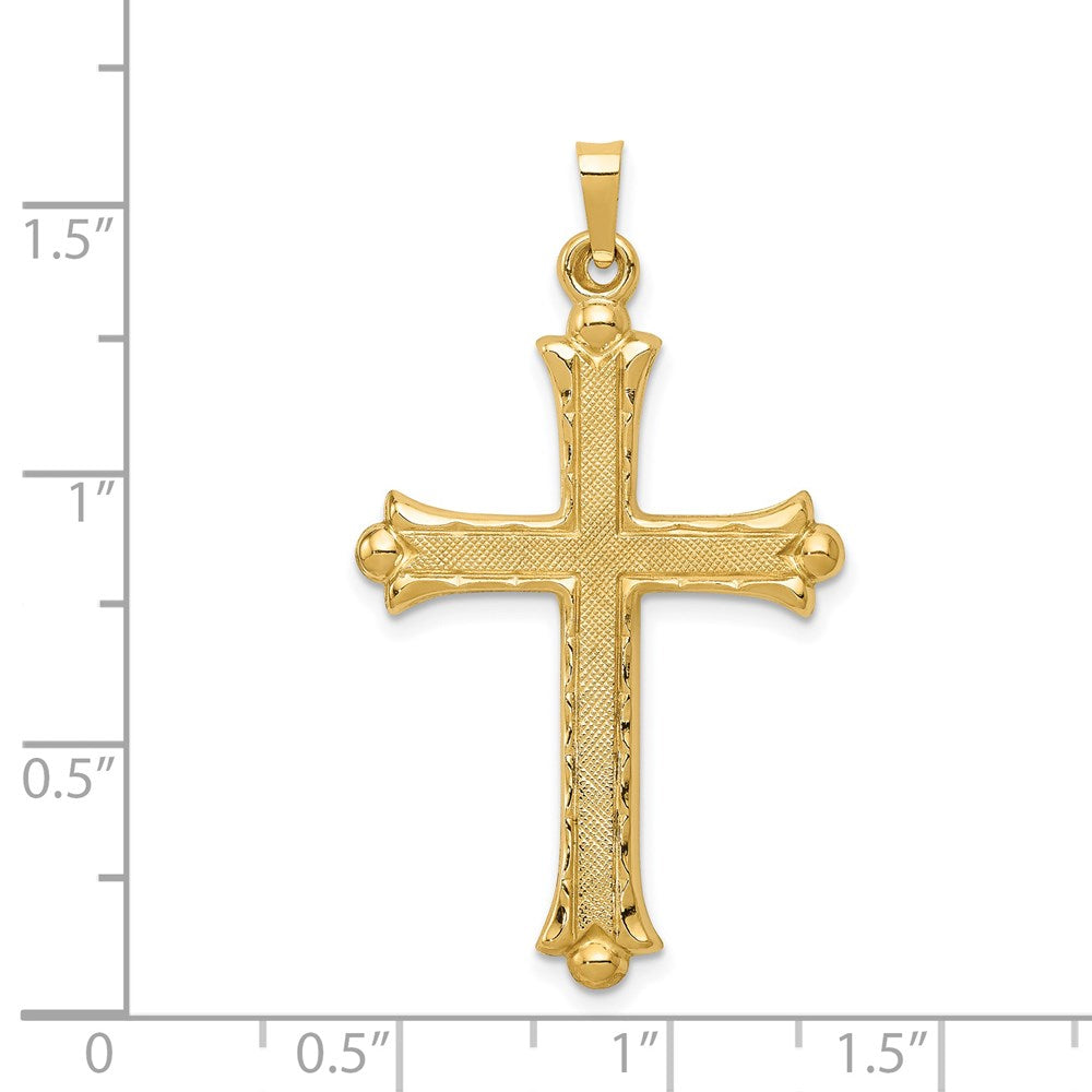 14k Yellow Gold 24 mm Hollow Fleur De Lis Cross Pendant (1.3 grams)