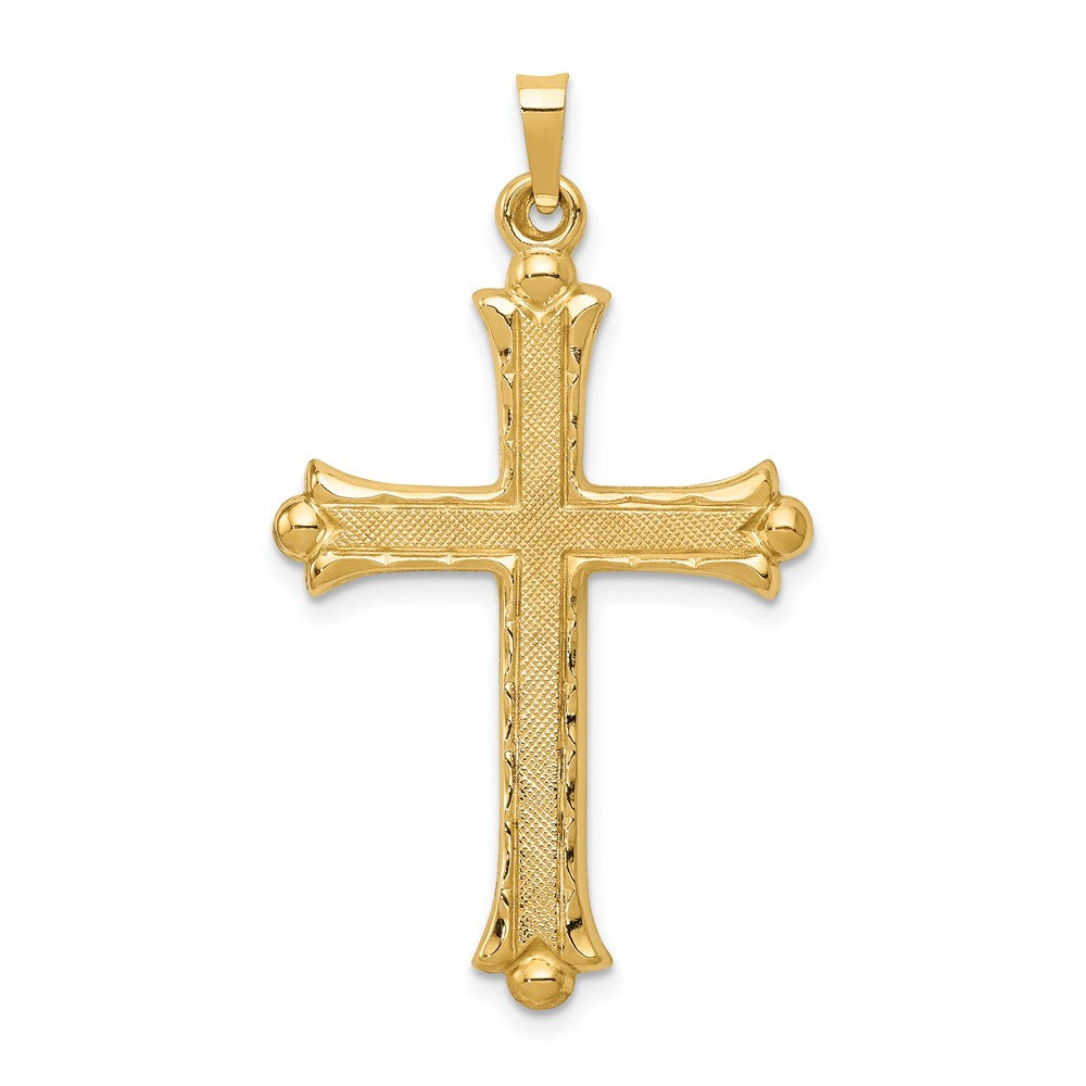 14k Yellow Gold 24 mm Hollow Fleur De Lis Cross Pendant (1.3 grams)