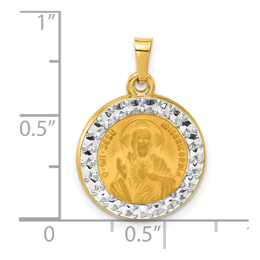 14k Yellow & Rhodium 16.4 mm Hollow Sacred Heart of Jesus Medal (1.05 grams)