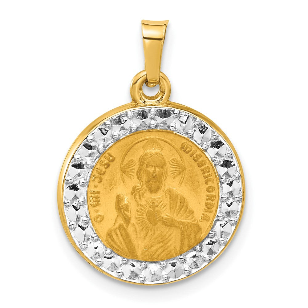 14k Yellow Rhodium mm Hollow Sacred Heart of Jesus Medal