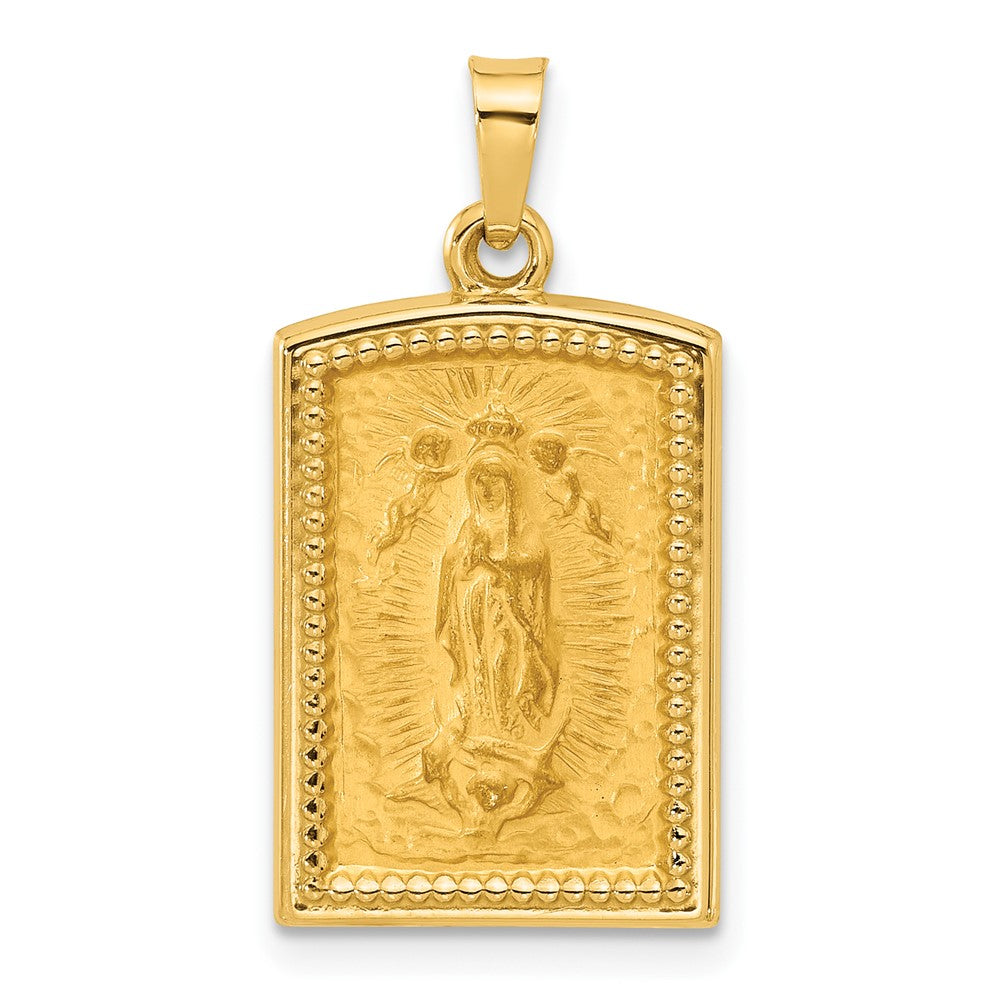 14k Yellow Gold 13.5 mm Rectangular Hollow Our Lady of Guadalupe Medal