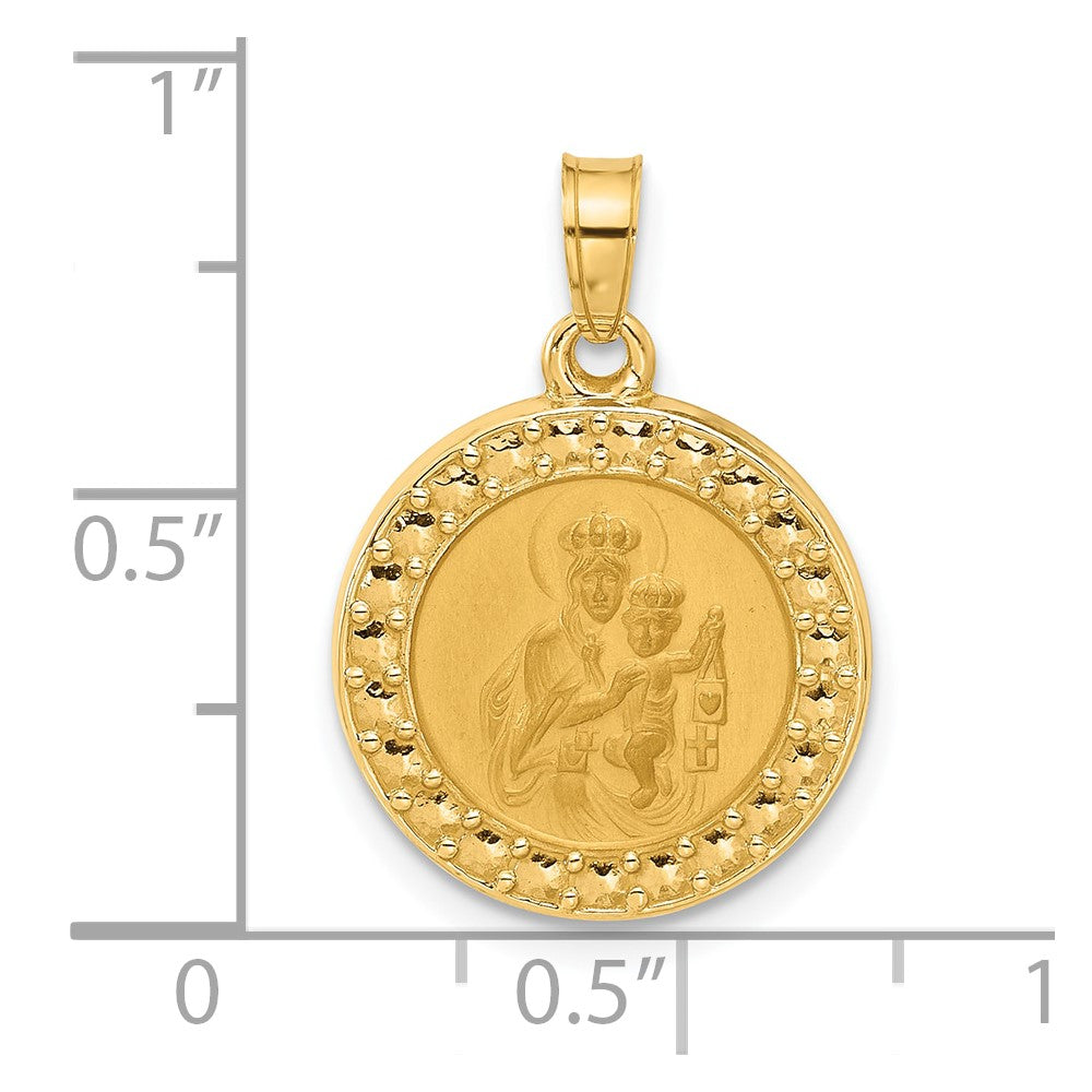 14k Yellow Gold 16.2 mm Hollow Our Lady of Mt Carmel Medal (1.14 grams)
