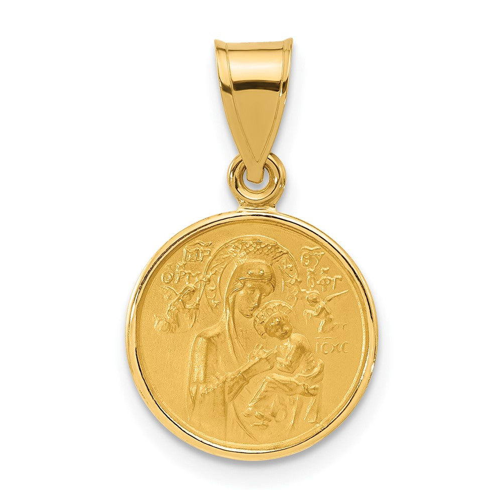 14k Yellow Gold 13.3 mm Polished and Satin Solid Our Lady of Perpetual Help Medal (1.33 grams)