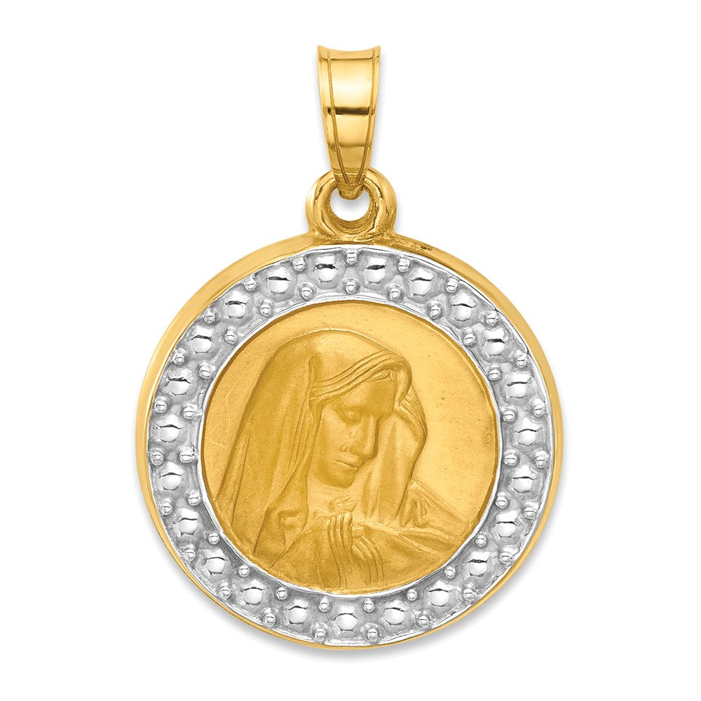 14k Yellow & Rhodium 16.2 mm Hollow Lady of Sorrows Pendant (1.05 grams)