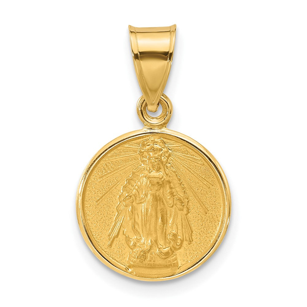 14k Yellow Gold 13.3 mm Polished and Satin Solid Miraculous Mary Plain Back Medal (1.24 grams)