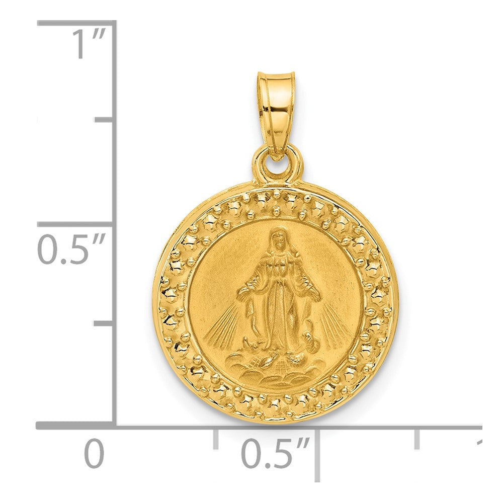 14k Yellow Gold 16.2 mm Hollow Miraculous Mary Plain Back Medal (1.05 grams)