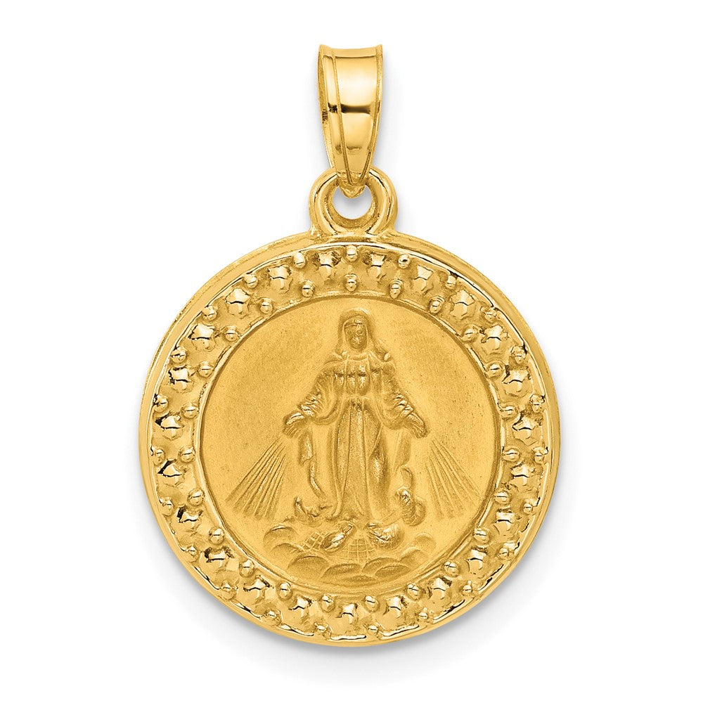 14k Yellow Gold 16.2 mm Hollow Miraculous Mary Plain Back Medal (1.05 grams)