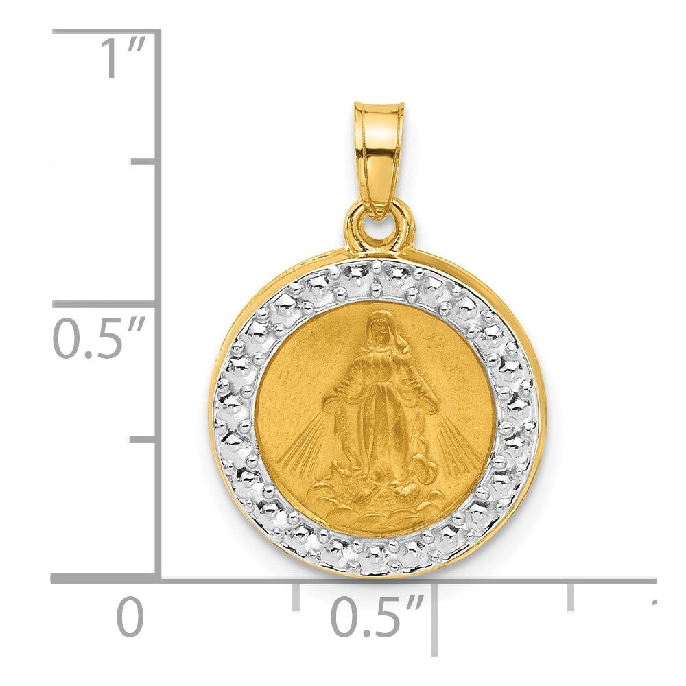14k Yellow & Rhodium 16.1 mm Hollow Miraculous Mary Plain Back Medal (1.14 grams)