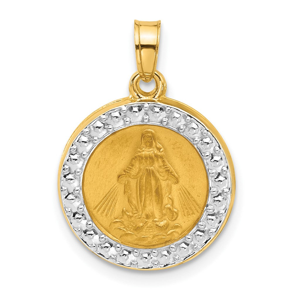 14k Yellow & Rhodium 16.1 mm Hollow Miraculous Mary Plain Back Medal (1.14 grams)