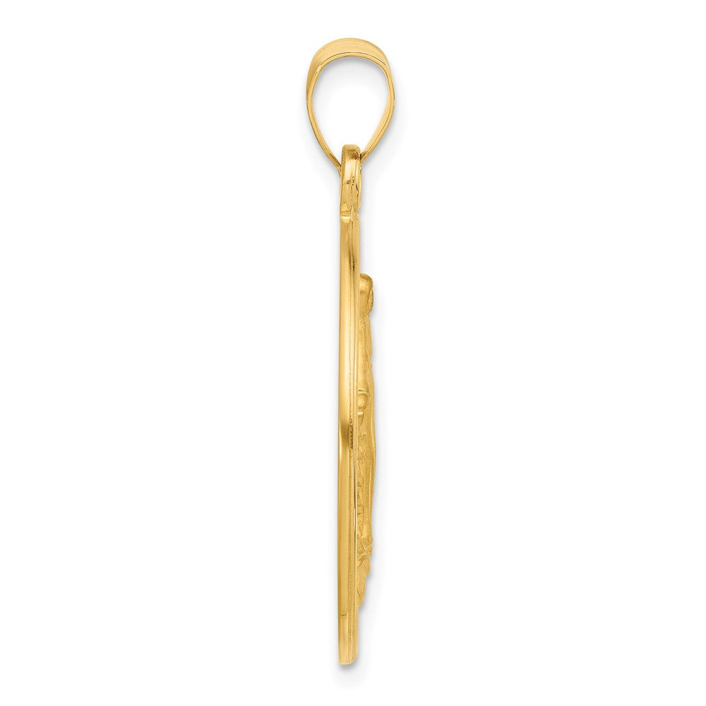 14k Yellow Gold 24.4 mm Polished and Satin Solid Miraculous Mary Plain Back Medal (5.13 grams)