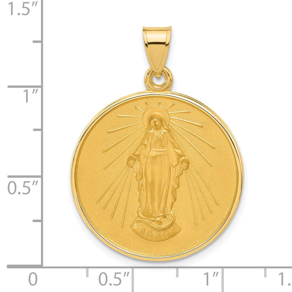 14k Yellow Gold 24.4 mm Polished and Satin Solid Miraculous Mary Plain Back Medal (5.13 grams)