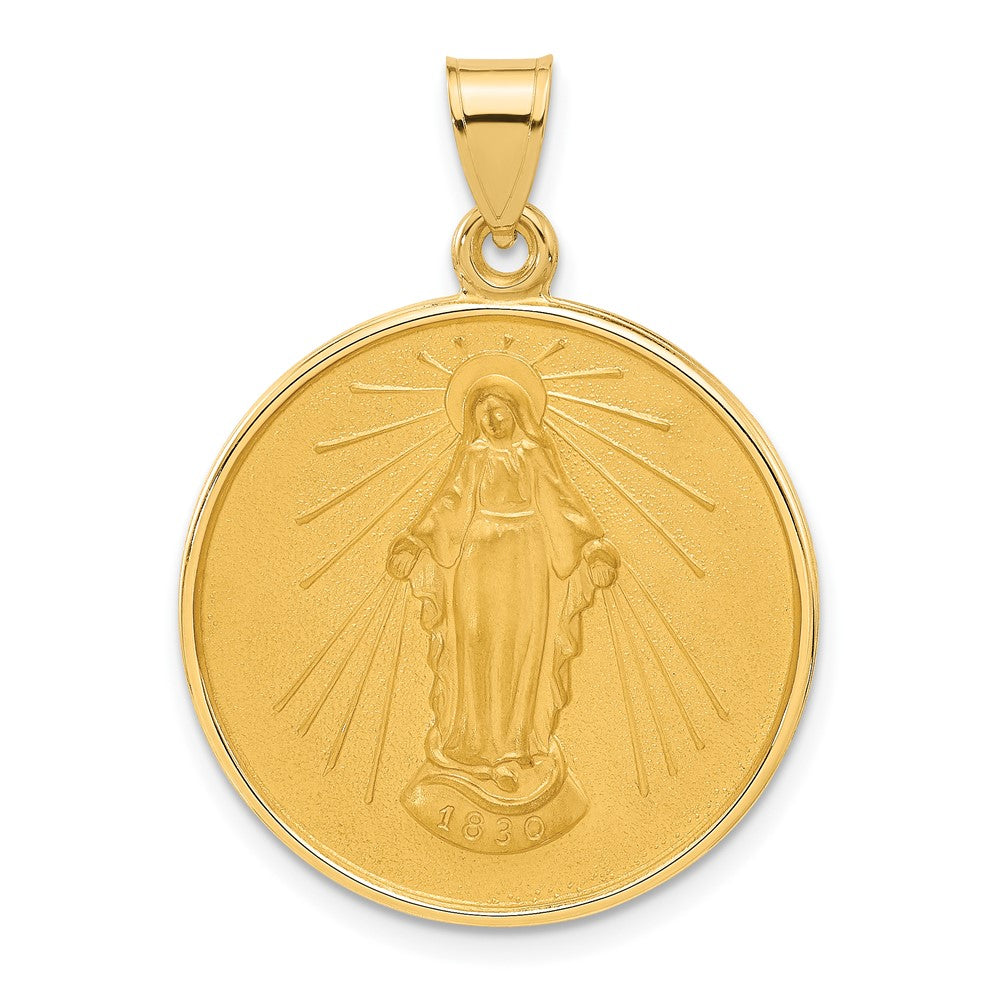 14k Yellow Gold 24.4 mm Polished and Satin Solid Miraculous Mary Plain Back Medal (5.13 grams)