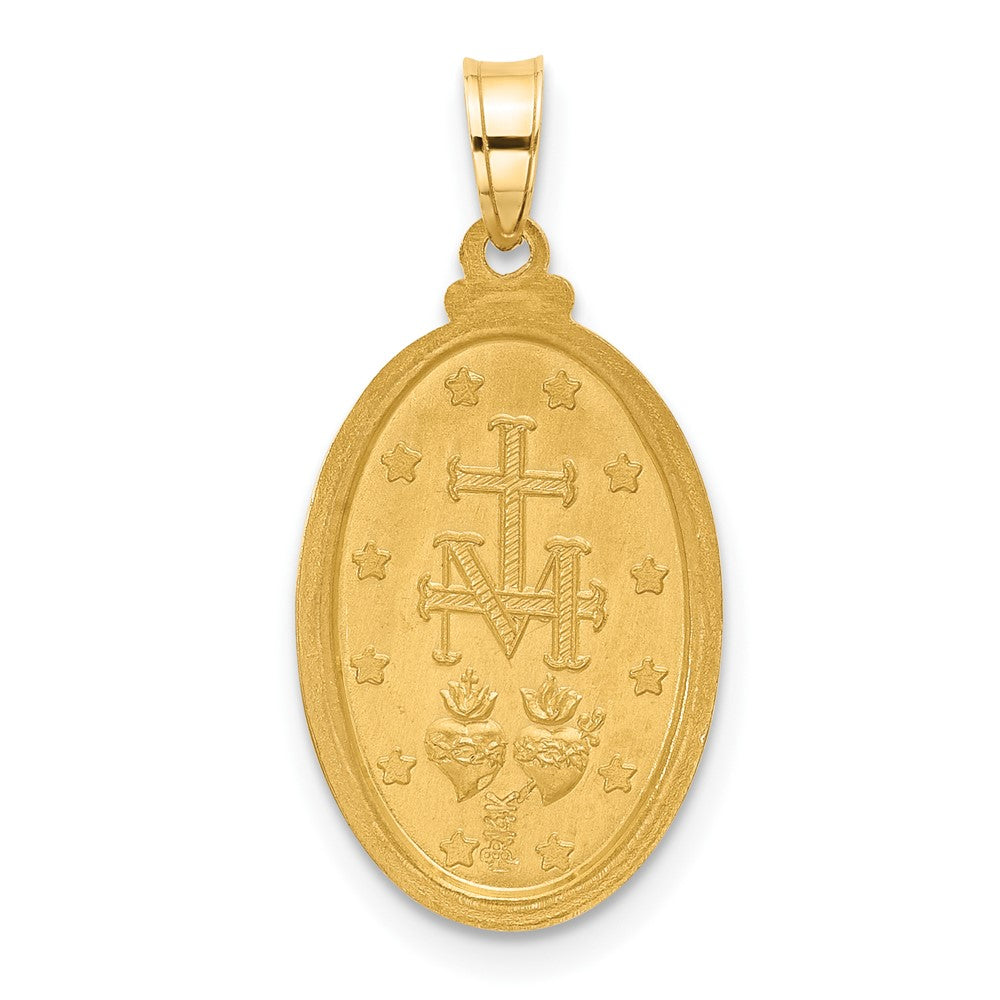 14k Yellow Gold 12.8 mm Satin and Polished Miraculous Medal Solid Oval Pendant (1.63 grams)