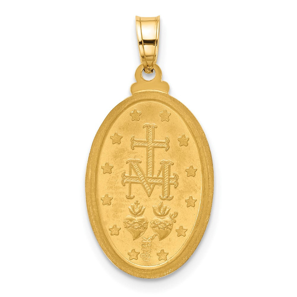 14k Yellow & Rhodium 12.8 mm Satin and Polished Miraculous Medal Solid Oval Pendant (1.65 grams)