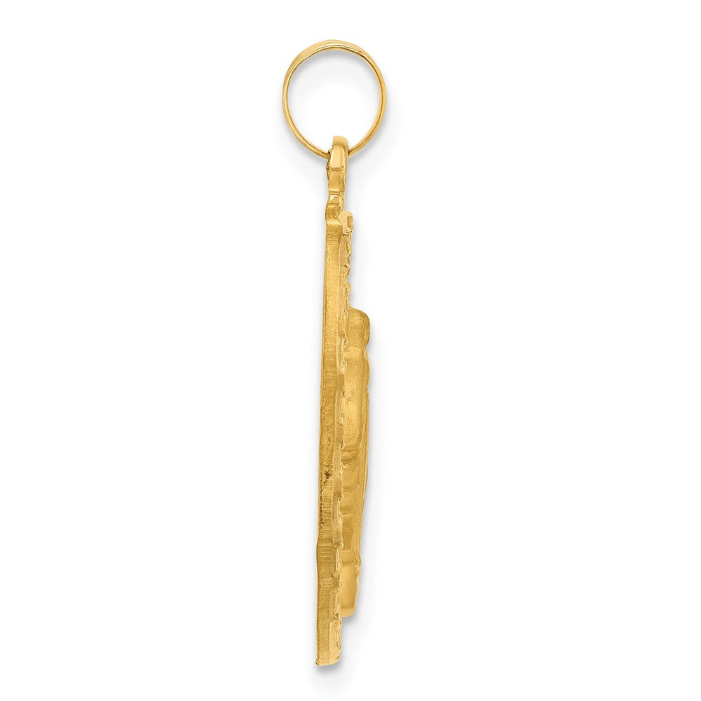 14k Yellow Gold 14.4 mm Satin and Polished Miraculous Medal Oval Solid Pendant (2.24 grams)