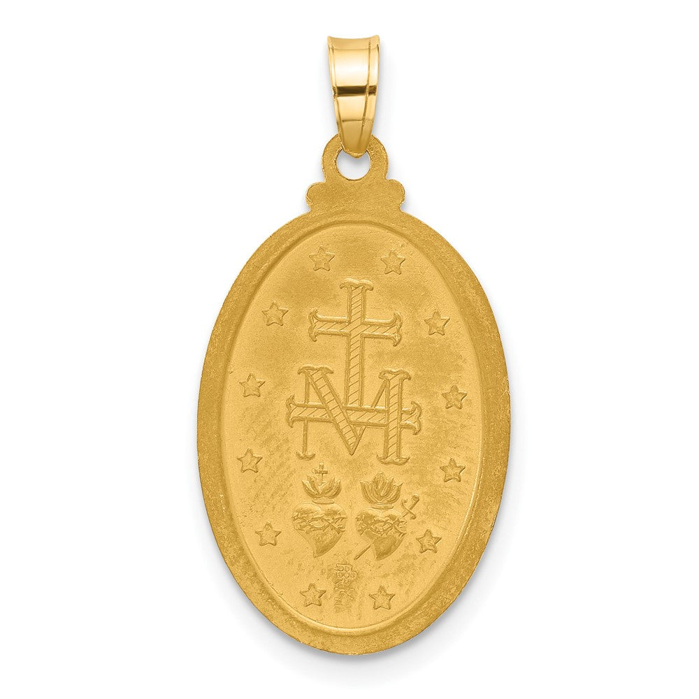 14k Yellow Gold 14.4 mm Satin and Polished Miraculous Medal Oval Solid Pendant (2.24 grams)
